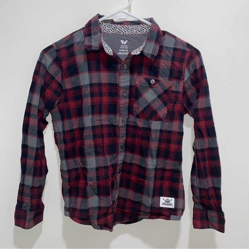SHAWN White Boys Medium Color Red/Grey Long Sleeve Button Up Flannel Shirt 🌟